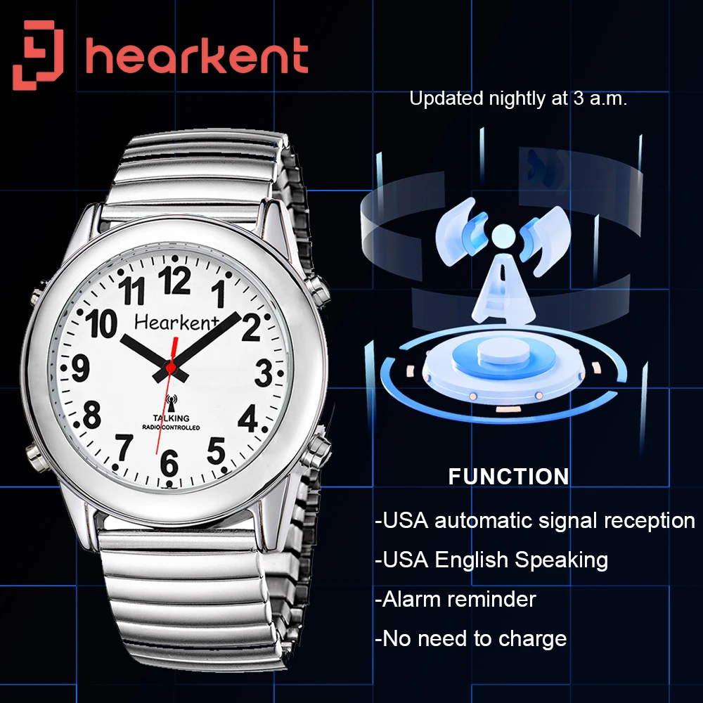 Zegarek Hearkent mówiący dla osób niedowidzących automatycznie odbiera sygnały zegarek ślepy duże liczby zegarki kwarcowe seniorzy