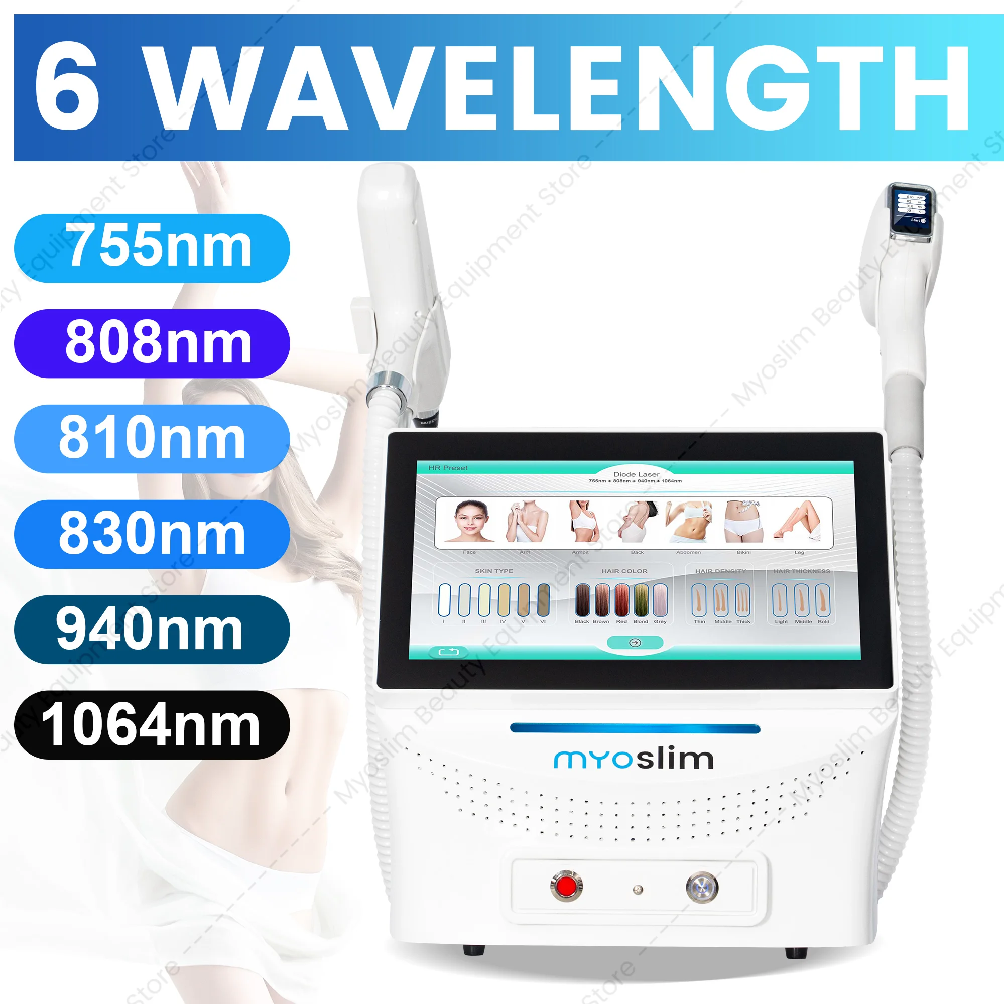 Two-in-One 755nm 808nm 810nm 830nm 1064nm Diode Laser Hair Removal Device for Removing Tattoo Marks with Pulses
