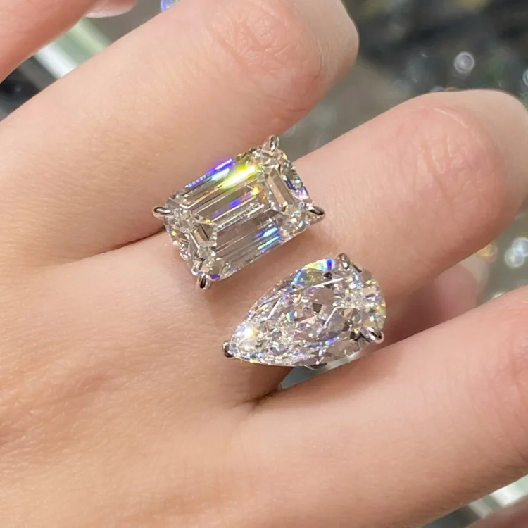 

Twin Stone Pear Drop 12 Carat Moissanite PT950 Platinum Ring Women - Sparkling 12ct, Unique Twin Pear Drops, Pure PT950 Texture