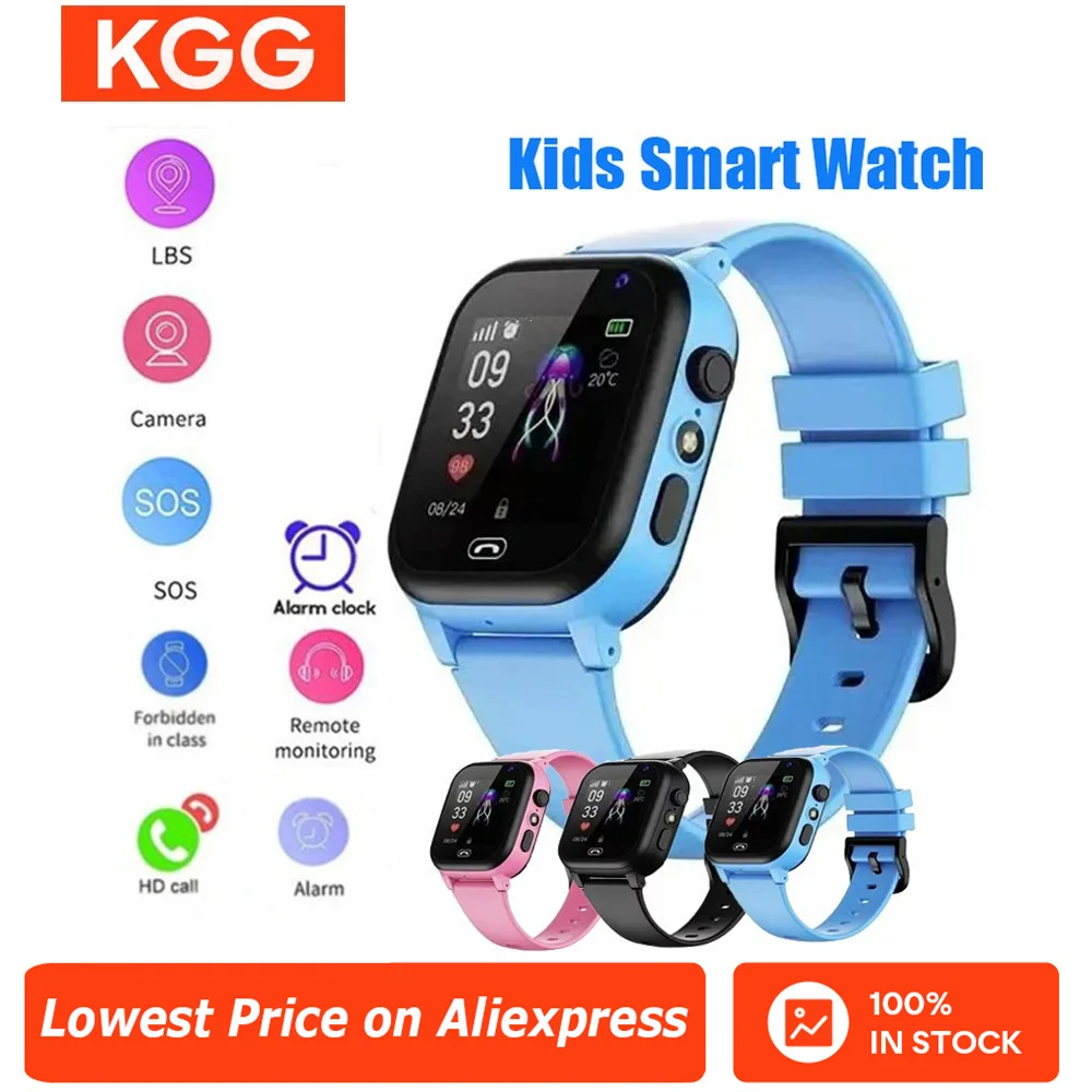 ساعة ذكية للأطفال SOS LBS موقع بطاقة Sim دعوة الطفل SmartWatch كاميرا IP65 مقاوم للماء ساعة الهاتف للبنين بنات هدية هدية