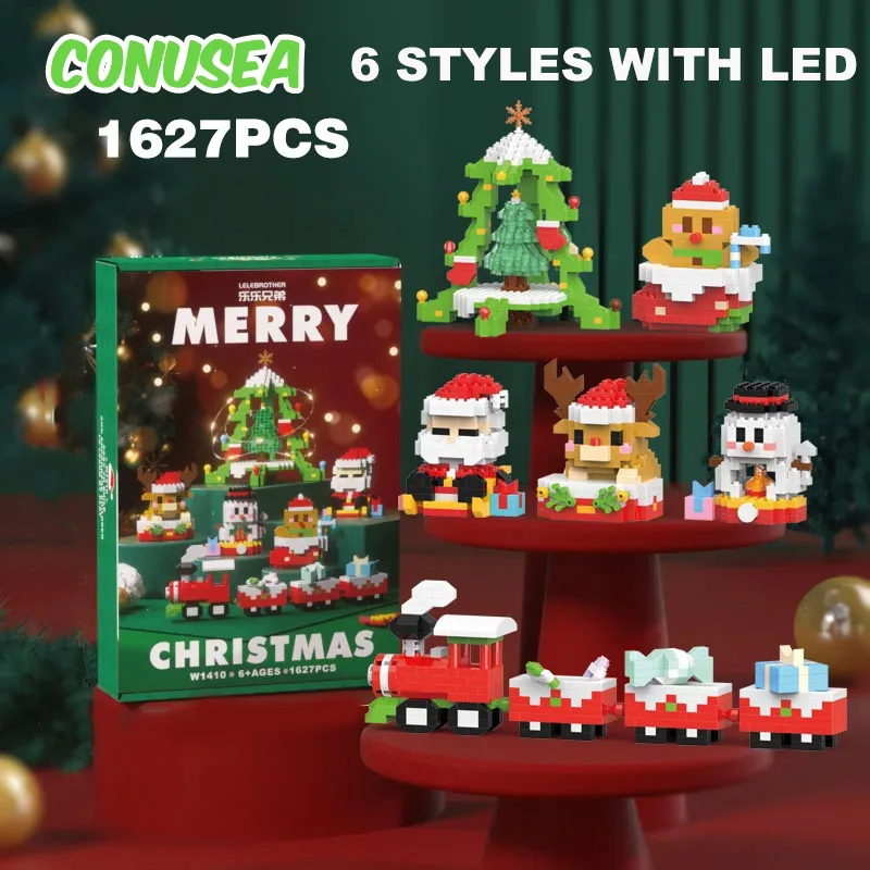 6Pcs /set Christmas Building Block Gift Brick with Led Santa Claus Deer Eve Puzzle Assembling Bricks Table Decoration Kids Gifts