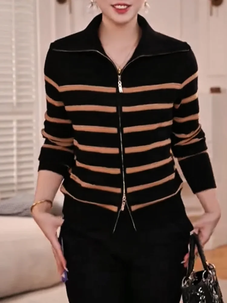 

Korean Sle Striped Knitwear Women's Faion plus Size Slimming Top Color Blo Autumn New Arrival Warm Long Sve Camere