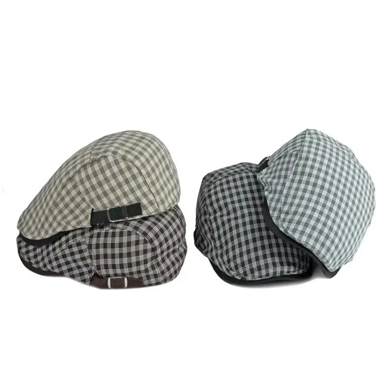 Spring and Summer Cotton Plaid Newsboy Caps Men Flat Peaked Cap Women Painter Beret Hats