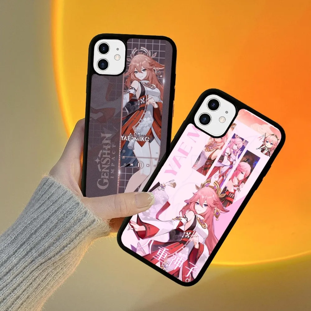 

Genshin Impact Yae Miko Phone Case Silicone PC+TPU For For iPhone 11 12 13 14 15 16 Plus Pro Max Cover