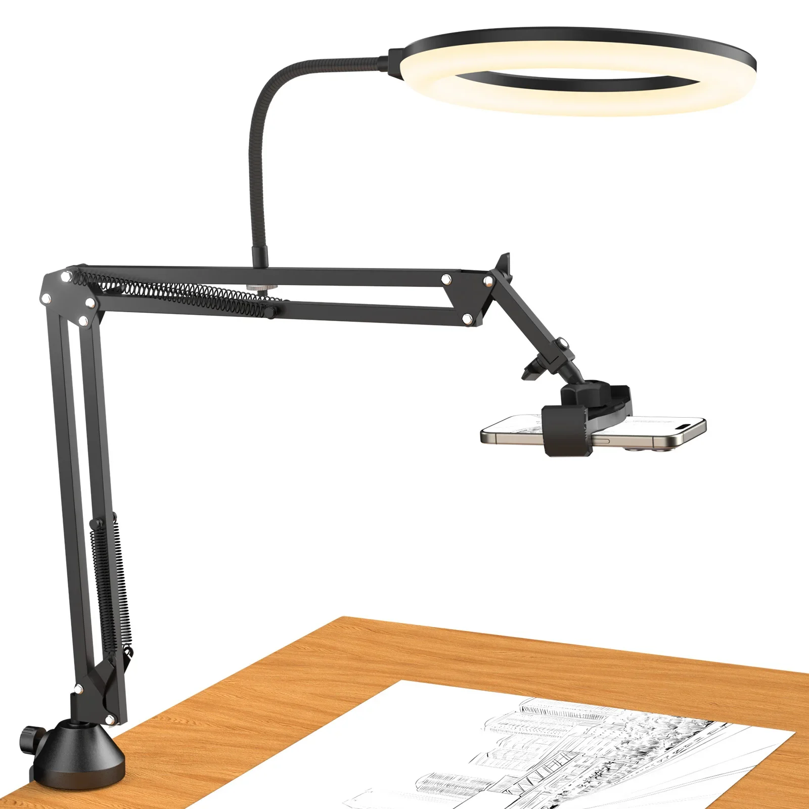 

Комплект верхнего кольцевого освещения, 10-дюймовый кольцевой светильник с рычагом стрелы Heordi Duty и держателем для телефона, регулируемый угол