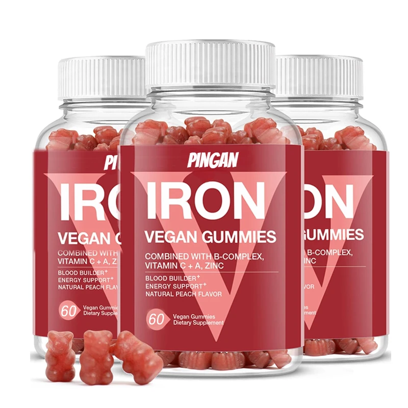 

Vegetarian Iron Gummies - Containing Vitamins C, A, B, Folate, Zinc, Blood Generator and Energy Deficiency, Anemia, Peach Flavor