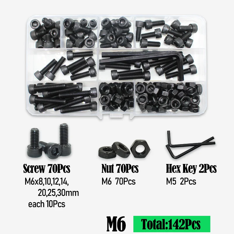 Schwarzes Sechskantschrauben-Sortiment-Kit m2 m2, 5 m3 m4 m5 m6 din912 2,5 Sechs kant Innen sechs kant kappe metrische Inbus muttern Schrauben und Unter leg scheiben – Detail 11