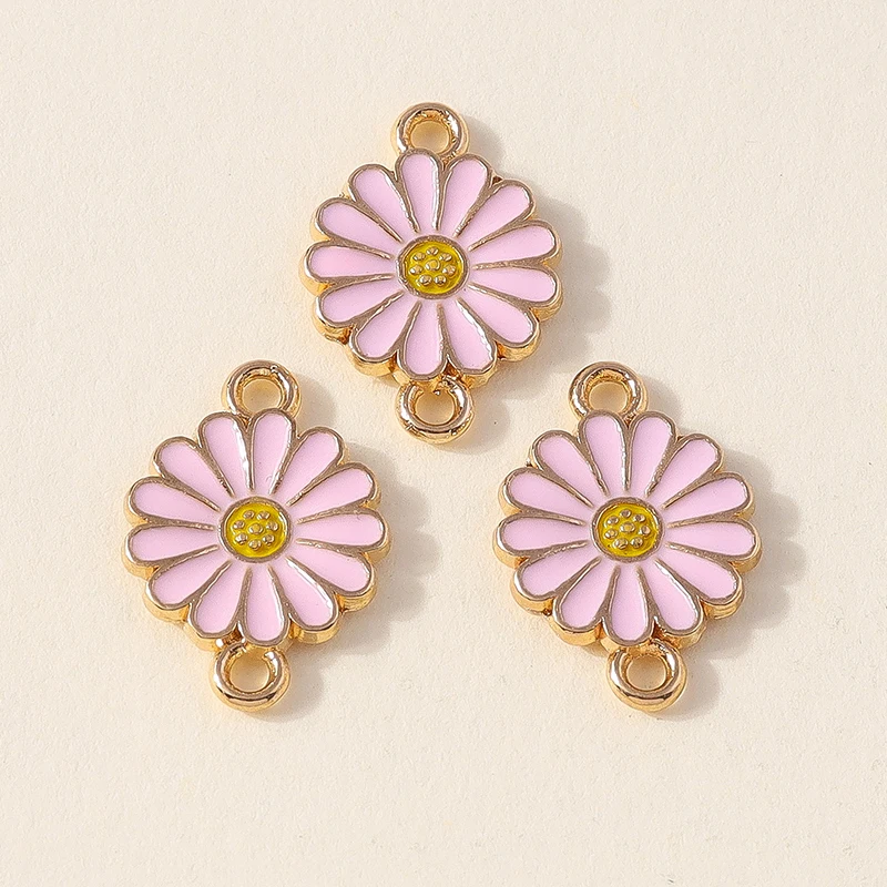 Leslie 10 Stück doppelseitige bunte Gänseblümchen-Blumenanhänger mit zwei Löchern für die Schmuckherstellung, Armband, Halskette, DIY-Schlüsselanhänger – Detail 23