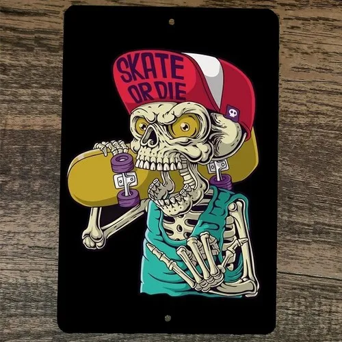 Skate or Die Bonehead  Metal Wall Sign