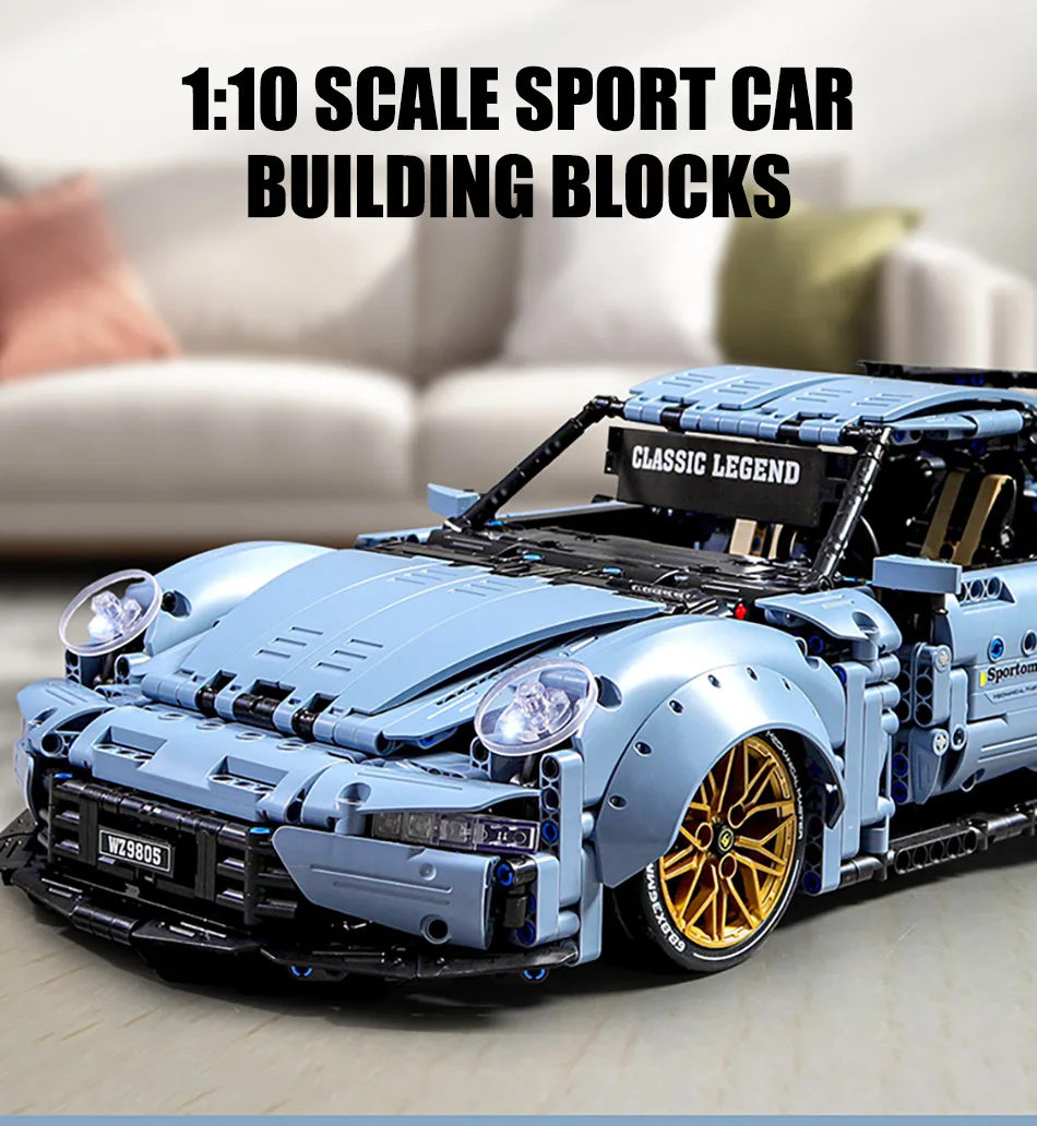 Technical 1:10 Speed Sports Car Building Blocks Hella Flush RSR Racing Vehicle Bricks Toys For Adult Kids Boy Christmas Gifts