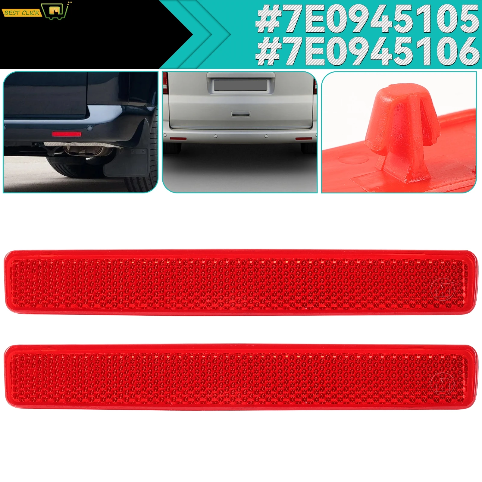 

For VW Transporter T5 2003-2011 Multivan 2PCS Left Right Red Rear Bumper Reflector Side Warning Lamp 7E0945105 7E0945106