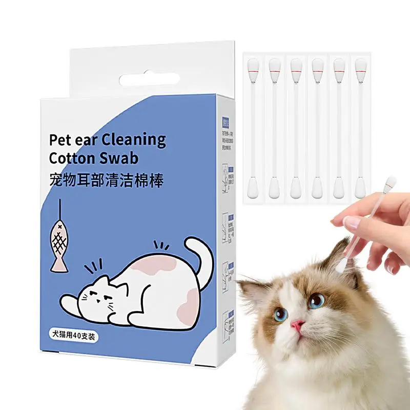 Pet Ear Cleaning Swabs 40 Pieces Liquid Swabs For Pet Cleaning Mild & Effective Pet Cleaning Ear Bud Cat Swabs Cotton Sticks For