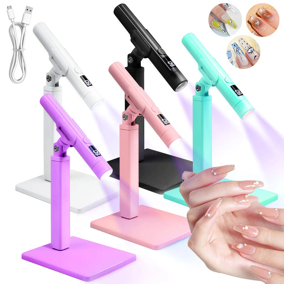 Mini Nail UV LED Lamp Rechargeable for Nails Gel Polish Drying Resin Quick UV Light Lamp for Nails Art Desk Stand Removable