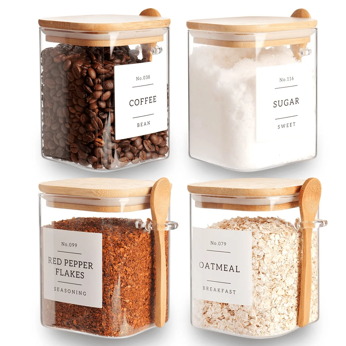 Airtight Glass Food Storage Canister With Bamboo Lid And Wooden Spoon Stackable Kitchen Organization Container Clear Pantry Jar For Coffee Beans Sugar Spices Pasta