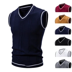 Men's New Sleeveless Knitwear Fashion Embroidery Color Matching V-neck Casual Lining Vest Men's Top