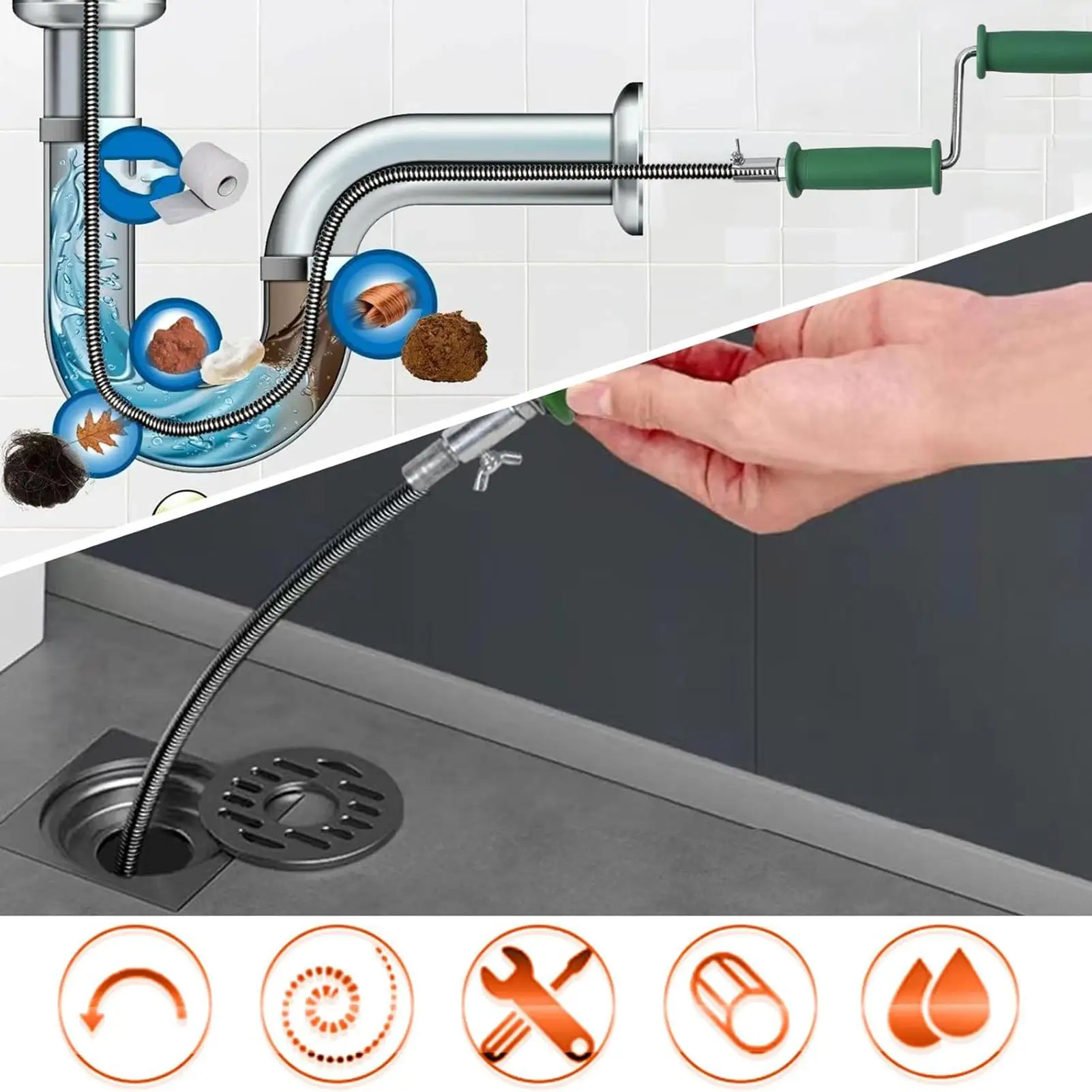 Drain Snake 4M Flexible Pipe Unclogger Manual/Electric Drainage Cleaner Tool Sink Toilet Bathtub Shower Sewer Clog Removal view 4