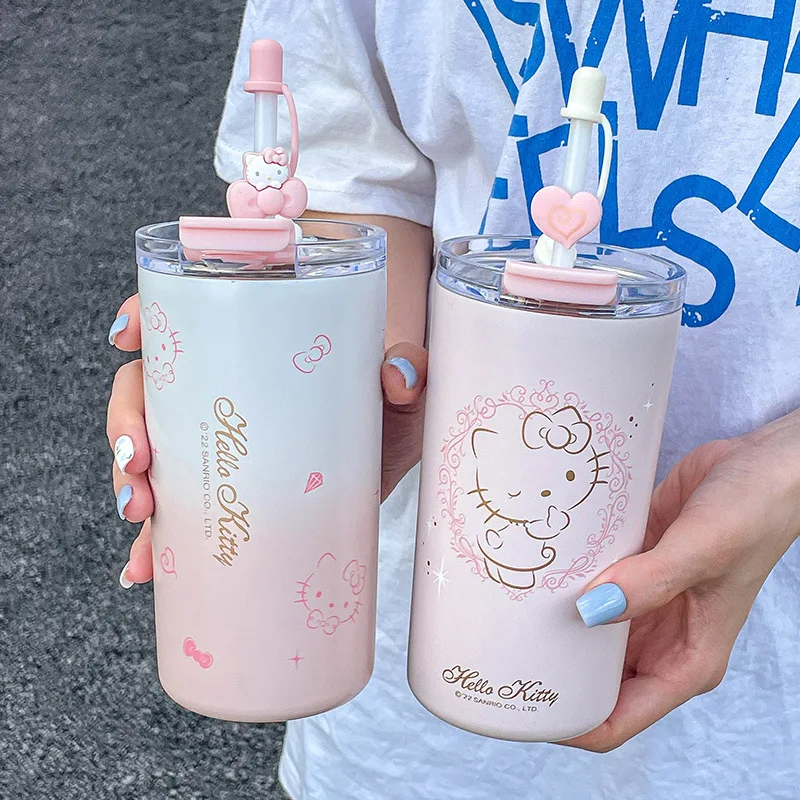 Sanrio Hello Kitty STRAW CUP Cinnamoroll  Cute Cartoon Heat Preservation Cold Insulation Stainless Steel Office Water Cup Gifts