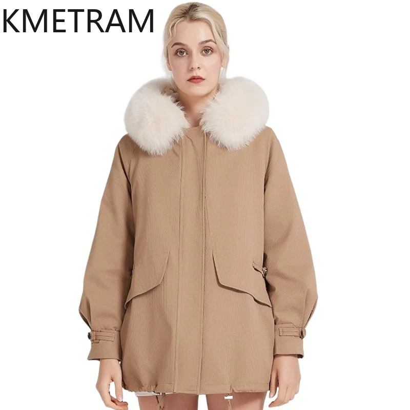 

KMETRAM Natural Rex Rabbit Fur Removable Lining Parka Jacket Fox Fur Collar Fur Coats Women Winter Khaki Clothes 2025 ropa mujer