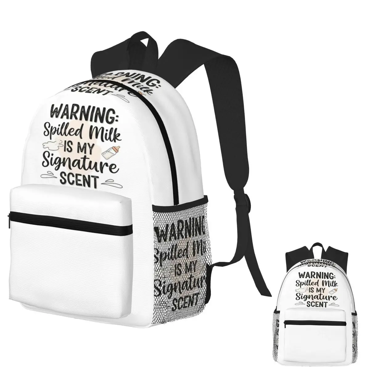 

Spilled Milk Signature Scent Funny Parenting Tee Student Backpack School Bag Daypack for Men Women Fashion Bookbag Shoulder Bags