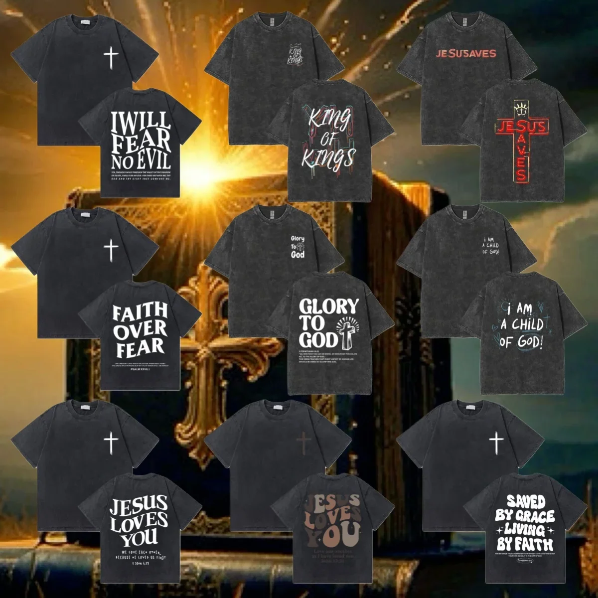 เสื้อยืดโอเวอร์ไซส์แขนสั้นสไตล์วินเทจสำหรับผู้ชายและผู้หญิง ลายพระเยซูคริสต์ ข้อความทางศาสนาคริสต์ ล้างทำความสะอาดแล้ว เหมาะสำหรับฤดูร้อน