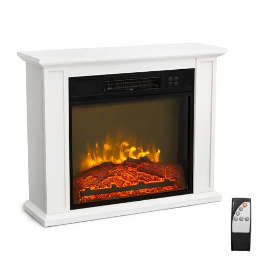 27'' Electric Fireplace with Mantel Freestanding Heater in Black 6 Realistic Flame Effects Remote Control Timer Adjustable Temp
