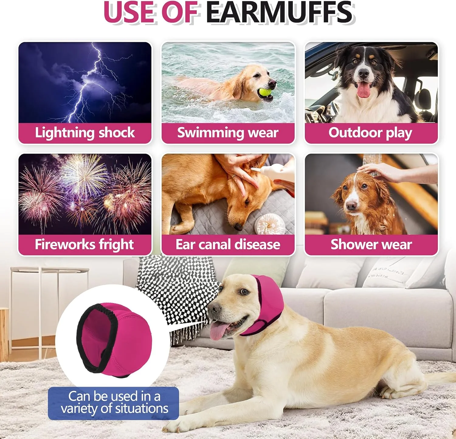 Hunde-Ohrenschützer, verstellbar, wasserdicht, Ohrenschutz für Haustiere, Lärmreduzierender Kopfwickel für Baden, Schwimmen, Donnerwetter – Detail 4