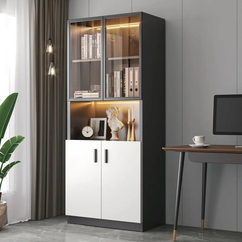 Glass door bookcase locker living room gray office cabinet locker