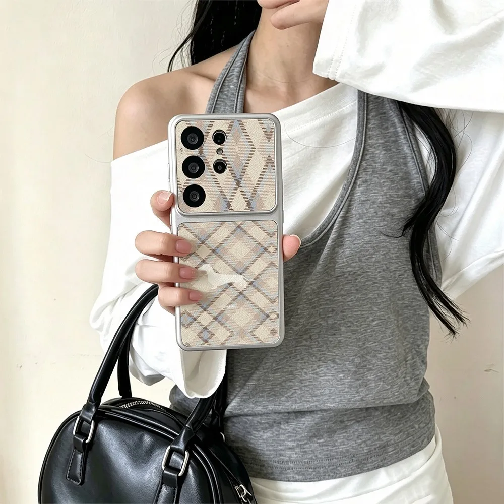 Fragola Neutral Plaid Hound Phone Case For Samsung Galaxy S26 S25 S24 S23 S22 S21 S20 FE Plus Ultra 5G Skin texture