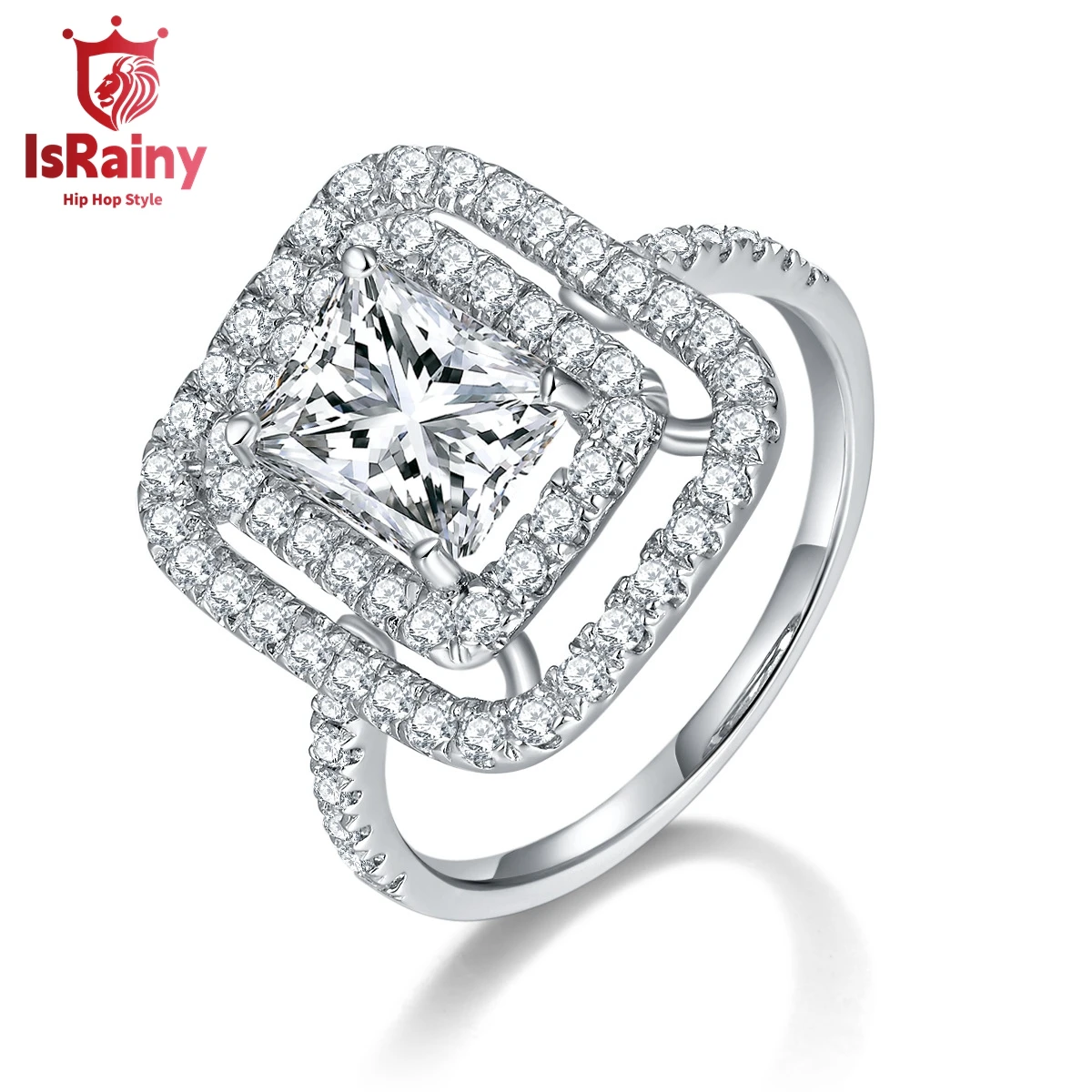 

IsRainy Hip Hop Rock Solid 925 Sterling Silver Real GRA Moissanite Diamonds Rings Radiant Engagement Anniversary Fine Jewelry