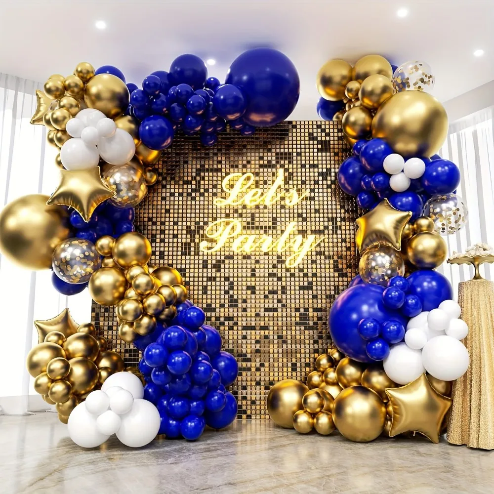 186PCS Royal Blue Gold Balloon Arch Wreath Set, Outdoor Proposal Bachelorette Party Birthday Wedding Valentine's Day Decoration
