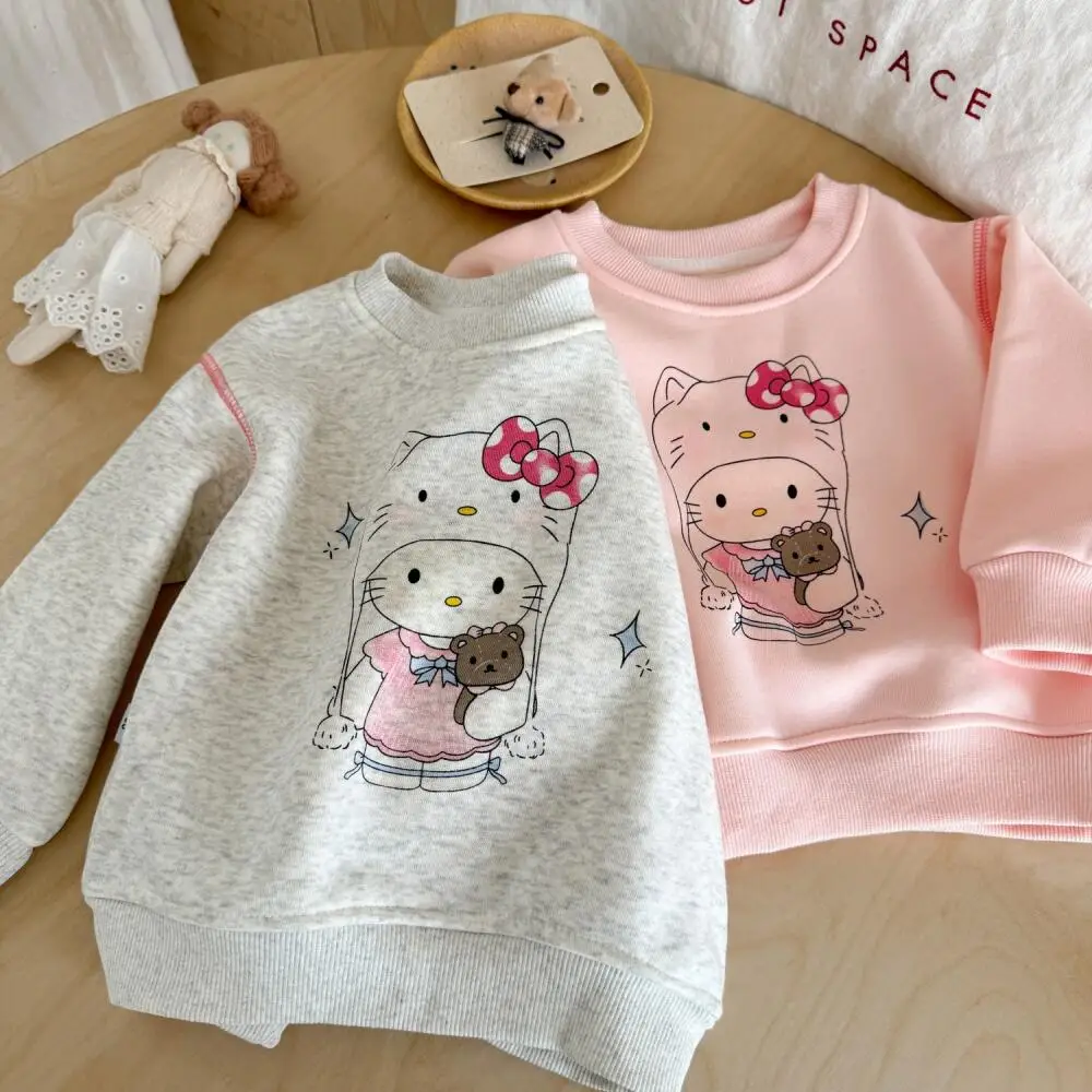 

Sanrio Hello Kitty Girls' Fleece Sweatshirt Winter Children's Fashionable and Versatile Thickened Tops Cartoon Casual Jacket