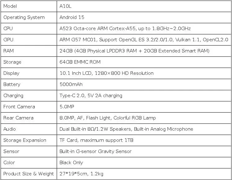 10.1 Inch Android 15 Tablet PC 24GB RAM 64GB ROM Octa Core Tablet with Widevine L1 WiFi Tablet for Students Back to School UK Stock