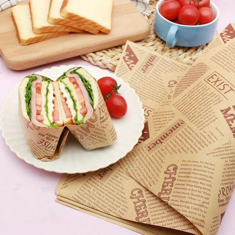 50pcs Food Waxed Paper Oil-Proof Wax Paper Bread Sandwich Burger Fries Macarons Packaging Kitchen Baking Tool Packaging Decor