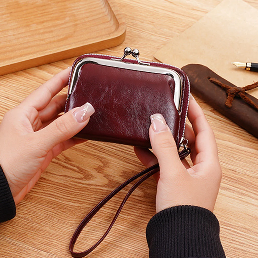 

New Vintage Women Card Holder Wallet Large Capacity Ladies PU Leather Zipper Coin Purse Storage Bag With Strap Mini Card Wallets