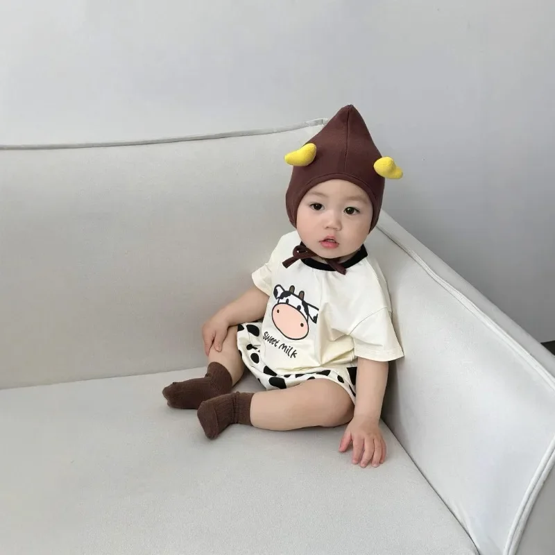 Korean Baby Outfit 2PCS Cow Print Cotton Soft Breathable Short Sleeve Summer Casual Clothes Adorable Infant  Boys Girls Toddler