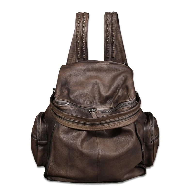 Luxury2025 New Genuine Leather Women's Backpack Casual Large Capacity College Travel Bags Can Be Portable School Backpacks