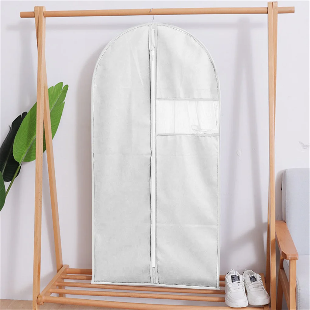 Dust-proof Cover Clothing Coat Hanging Bag Wardrobe Overcoat Suit Non-woven Storage Pouch, Gray, L