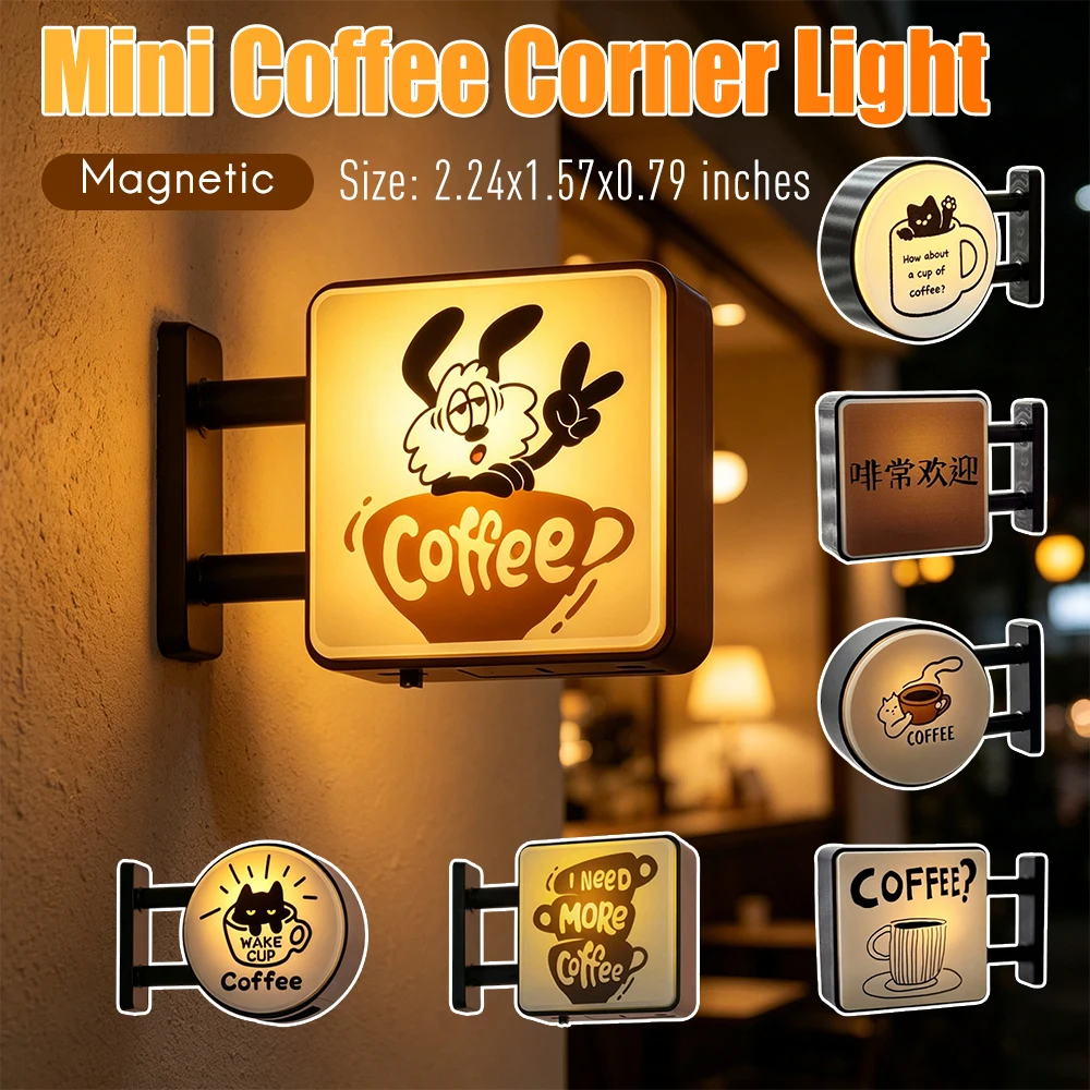 Coffee Corner Light Sign Magnet Warm Light Glowing Coffee Shop Fridge Magnet Multi-Purpose for Entryway/Bedroom/Bedside