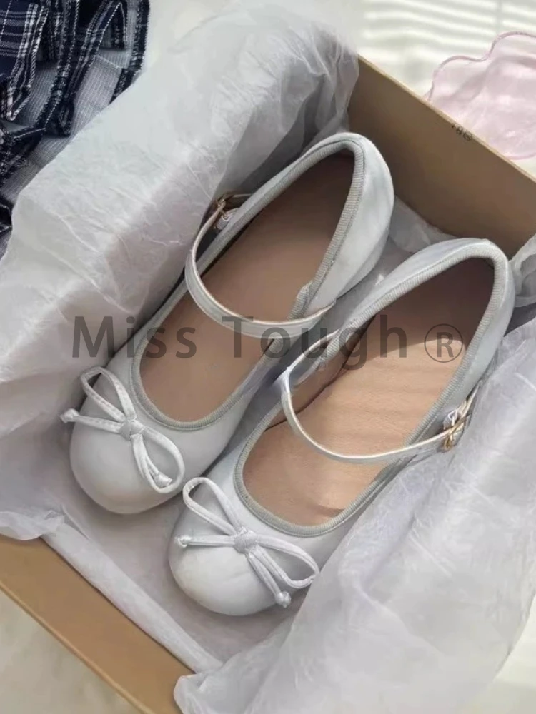 Kawaii Sweet Mary Janes Ballet Shoes Women Japanese Lolita Platform Shoes Female Pure Colour Bow Fashion Shoes 2024 Summer New