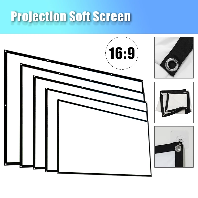 Simple outdoor wall-mounted white soft screen, ranging from 60 to 150 inches, suitable for home, outdoor, indoor, and camping