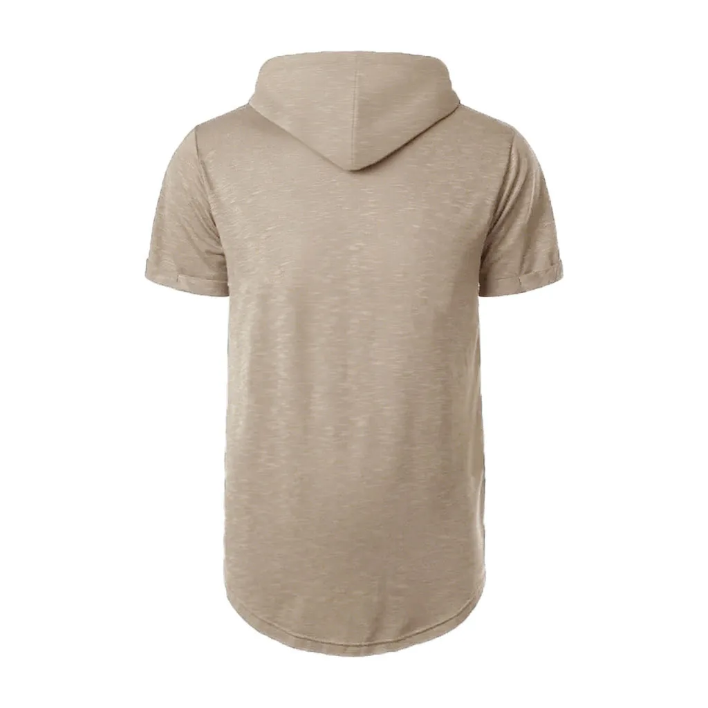 Männer Baumwolle T-shirt Kurzarm Mit Kapuze Einfarbig Slim Fit Männlich Atmungsaktive Sport Tees Leichte Fitness Männlich Casual Tops – Detail 22