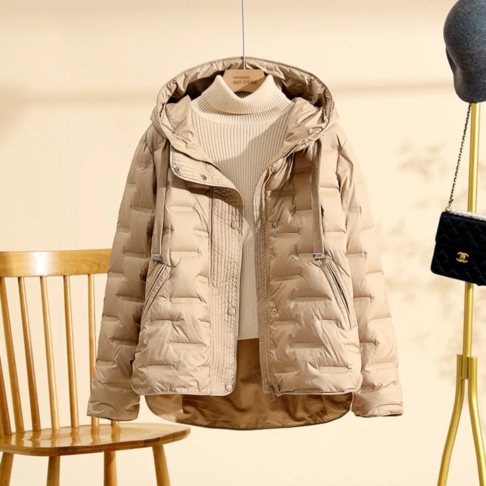 Outono inverno novas roupas femininas pato branco para baixo casaco de manga longa moda puffer jaqueta com capuz roupas senhora