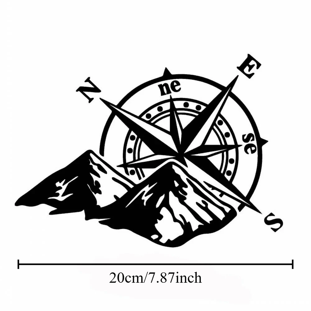 1pc 2D Flat Mountain Compass Vinyl Sticker, Waterproof Decal for Car Rear Windshield Motorcycle Body Styling Decor, Holiday Gift