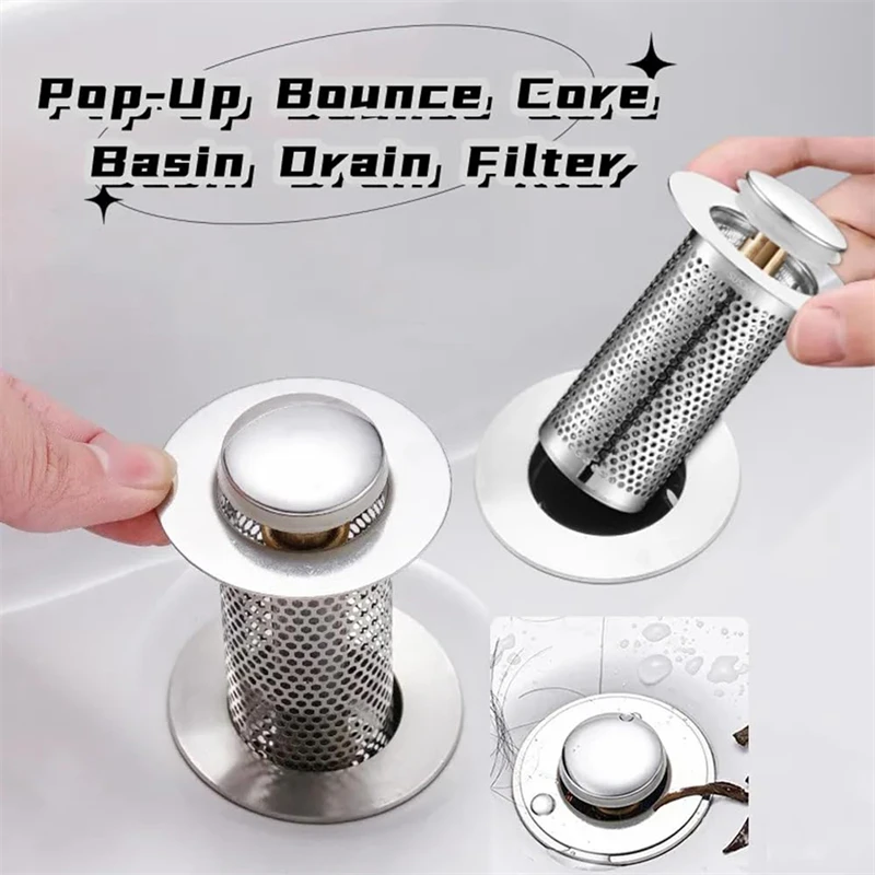 Stainless Steel Floor Drain Filter Washbasin Plug Anti Odor Pop-Up Bounce Core Basin Stopper Hair Catcher Shower Sink Strainer