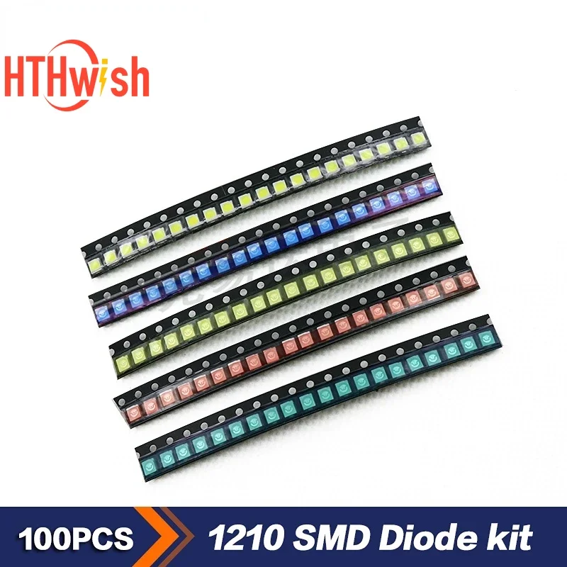 100PCS/LOT 1210 SMD LED Light Set Red Yellow Green White Blue Light Emitting Diode Kit of Electronic Components