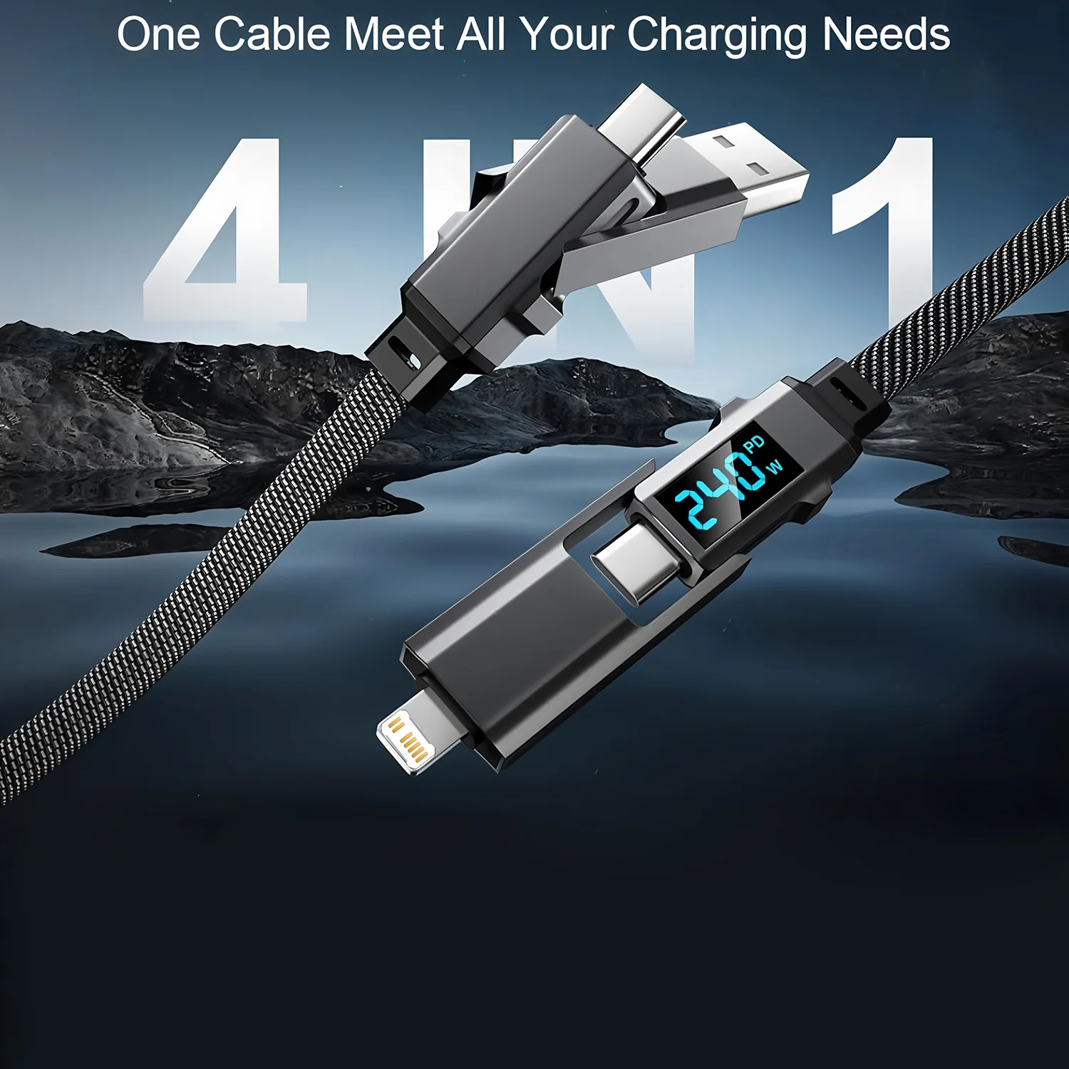 

4 In 1 240W Fast Charging Cable Multi Port USB Type C Data Cable For iPhone16 15 14 Xiaomi Samsung Oppo Charger Cord