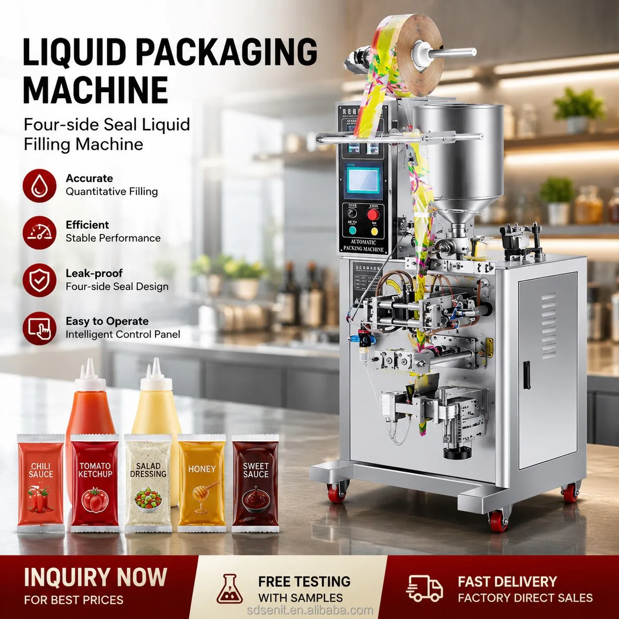 Automatic High-Accuracy Tomato Ketchup Paste Sachet Filling Sealing Packaging Machine for Chemical Liquid Chili Sauce