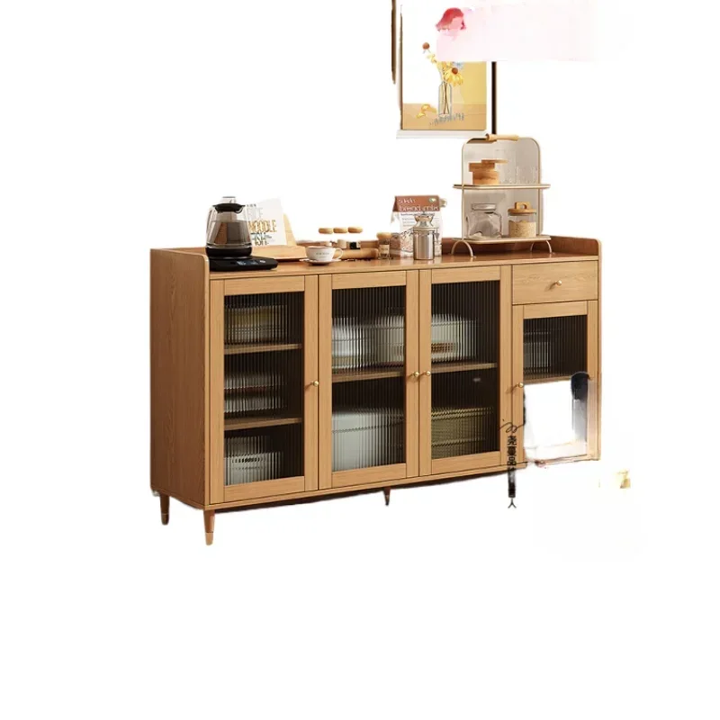 Dining Side Wine Cabinet Integrated Solid Wood Household Kitchen Ultra Narrow Walnut Color Storage Cabinet