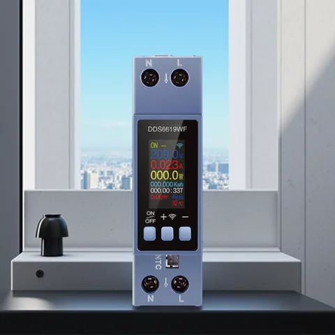 WiFi Tuya DIN Rail AC Voltmeter Smart Energy Meter Voltage/Current/Power/kWh/PF/Hz/Multi-Function  0.96 Inch 8 In 1 Power Meter