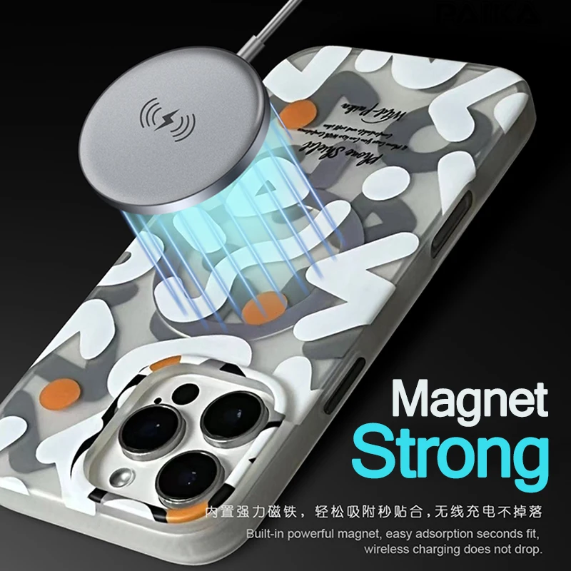 Luxury Designer Fashion Graffiti Case MagSafe for iPhone 17 Pro Max 12 13 14 15 16 Plus 17Pro Car Holder Strong Magnetic Cover
